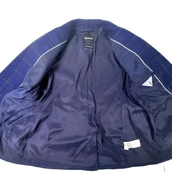 Madewell Women Size 8 Rosedale Blazer Fresh Blueberry Plaid Navy Blue Green - Picture 5 of 13